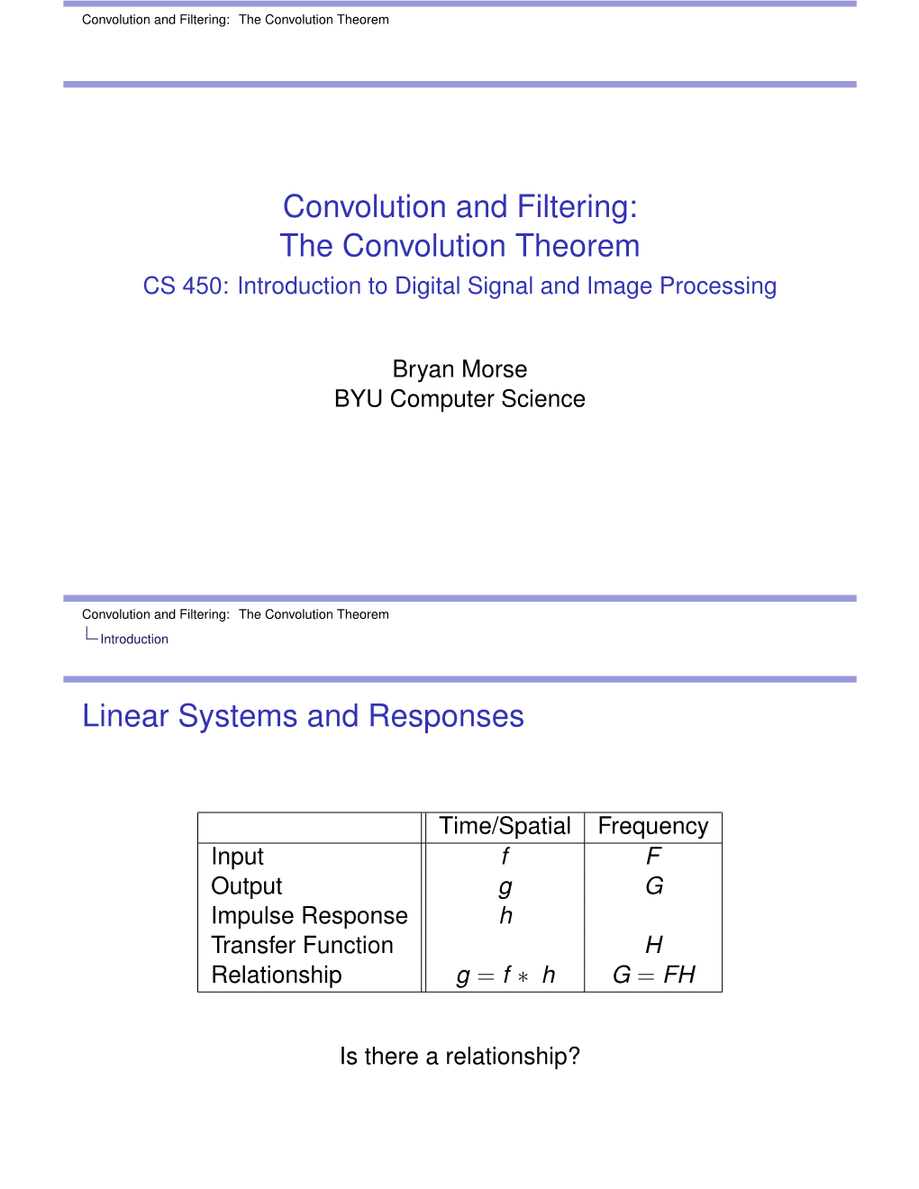 Convolution and Filtering: the Convolution Theorem Linear