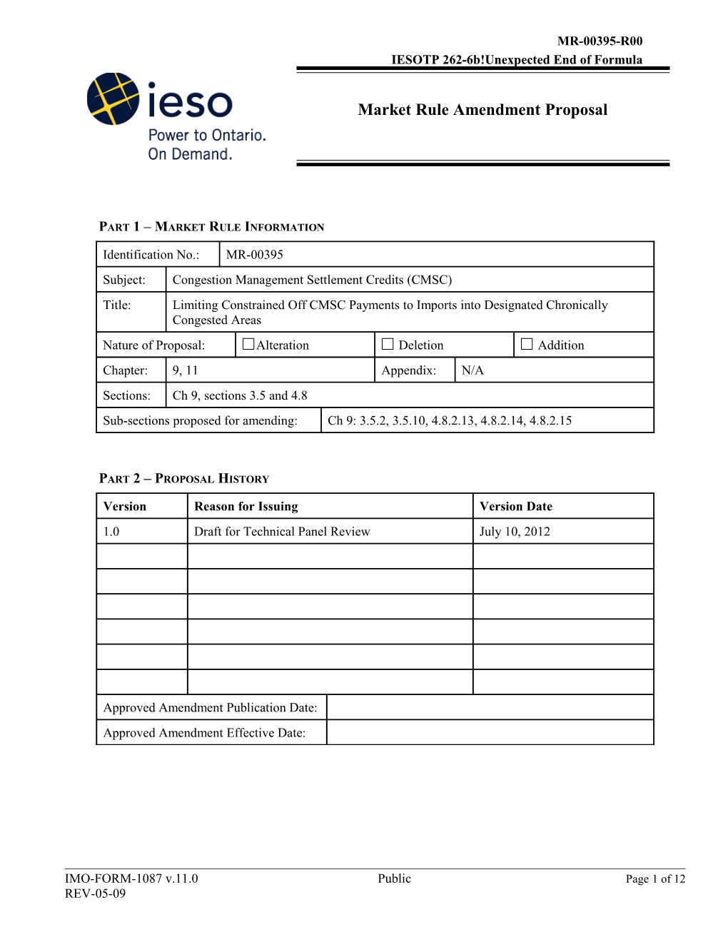 Market Rule Amendment Proposal