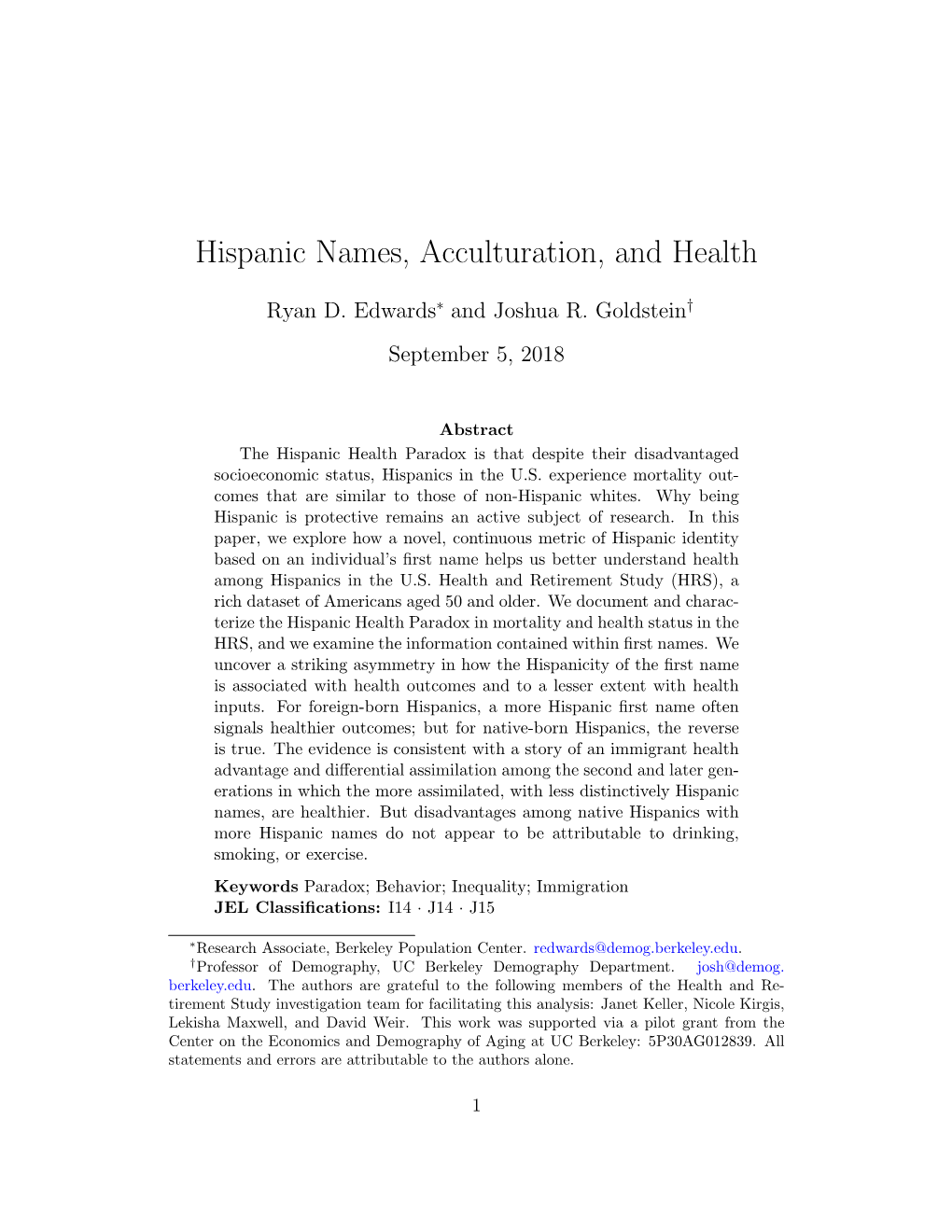Hispanic Names, Acculturation, and Health