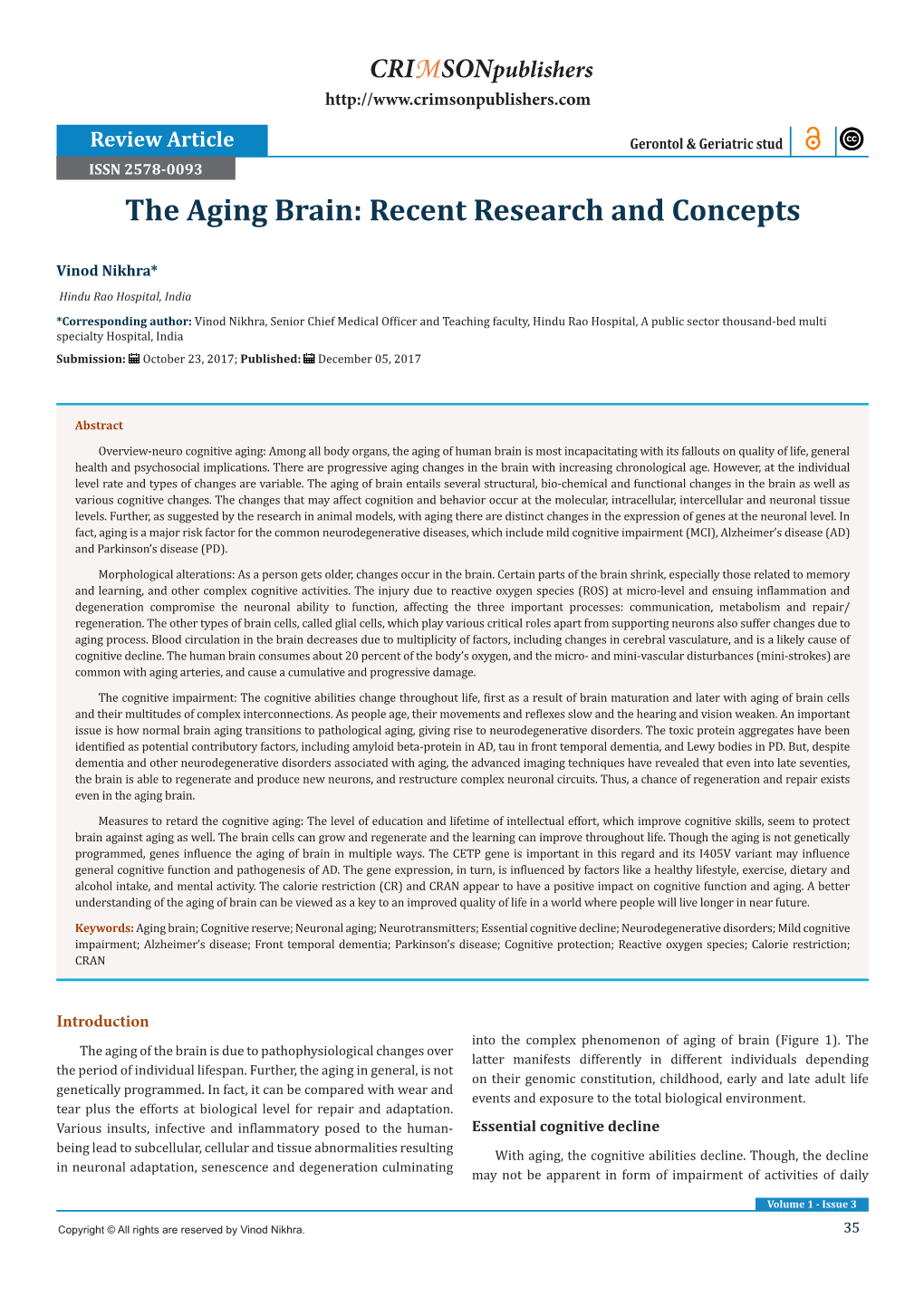 The Aging Brain: Recent Research and Concepts