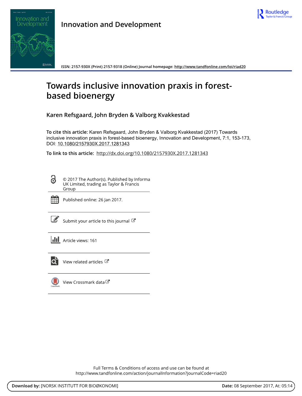 Towards Inclusive Innovation Praxis in Forest-Based Bioenergy*