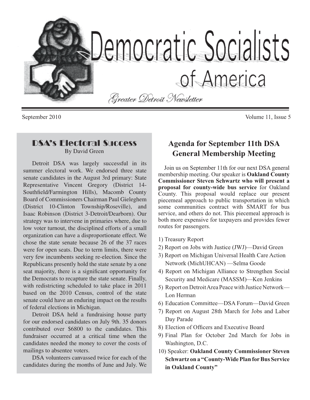 DSA's Electoral Success Agenda for September 11Th DSA General Membership Meeting