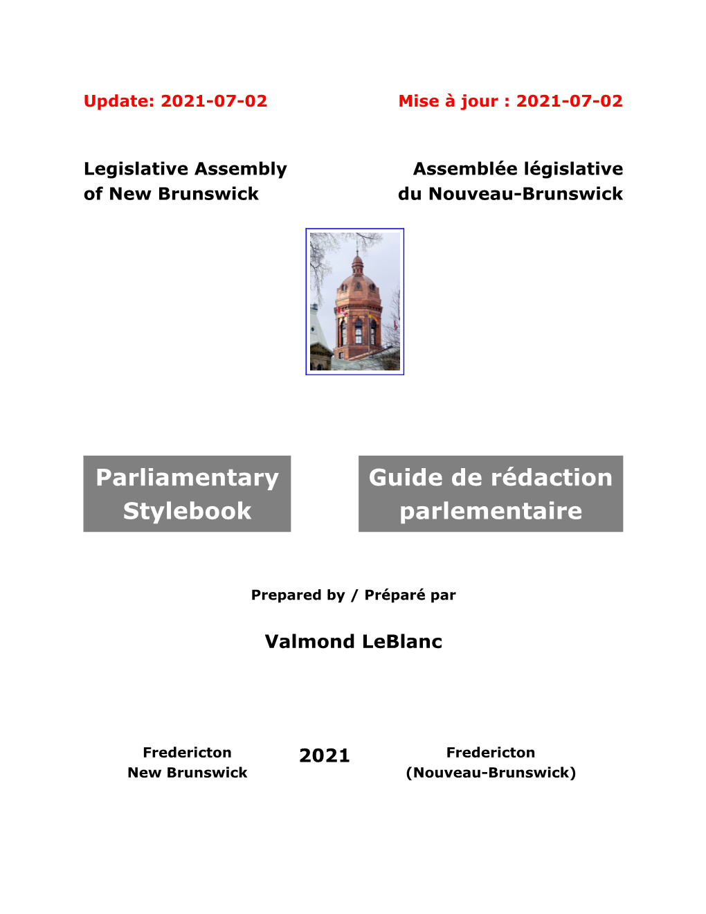 Parliamentary Stylebook Guide De Rédaction Parlementaire