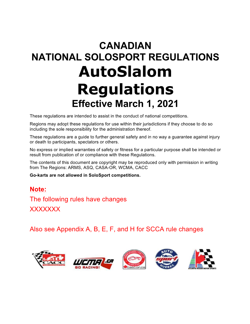 2021 Canadian Autoslalom Regulations