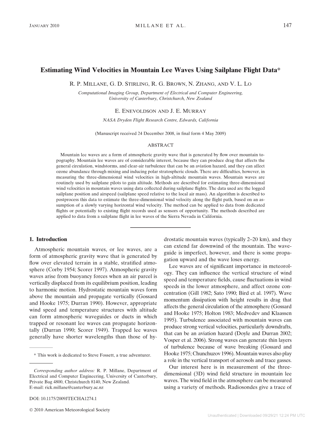 Estimating Wind Velocities in Mountain Lee Waves Using Sailplane Flight Data*