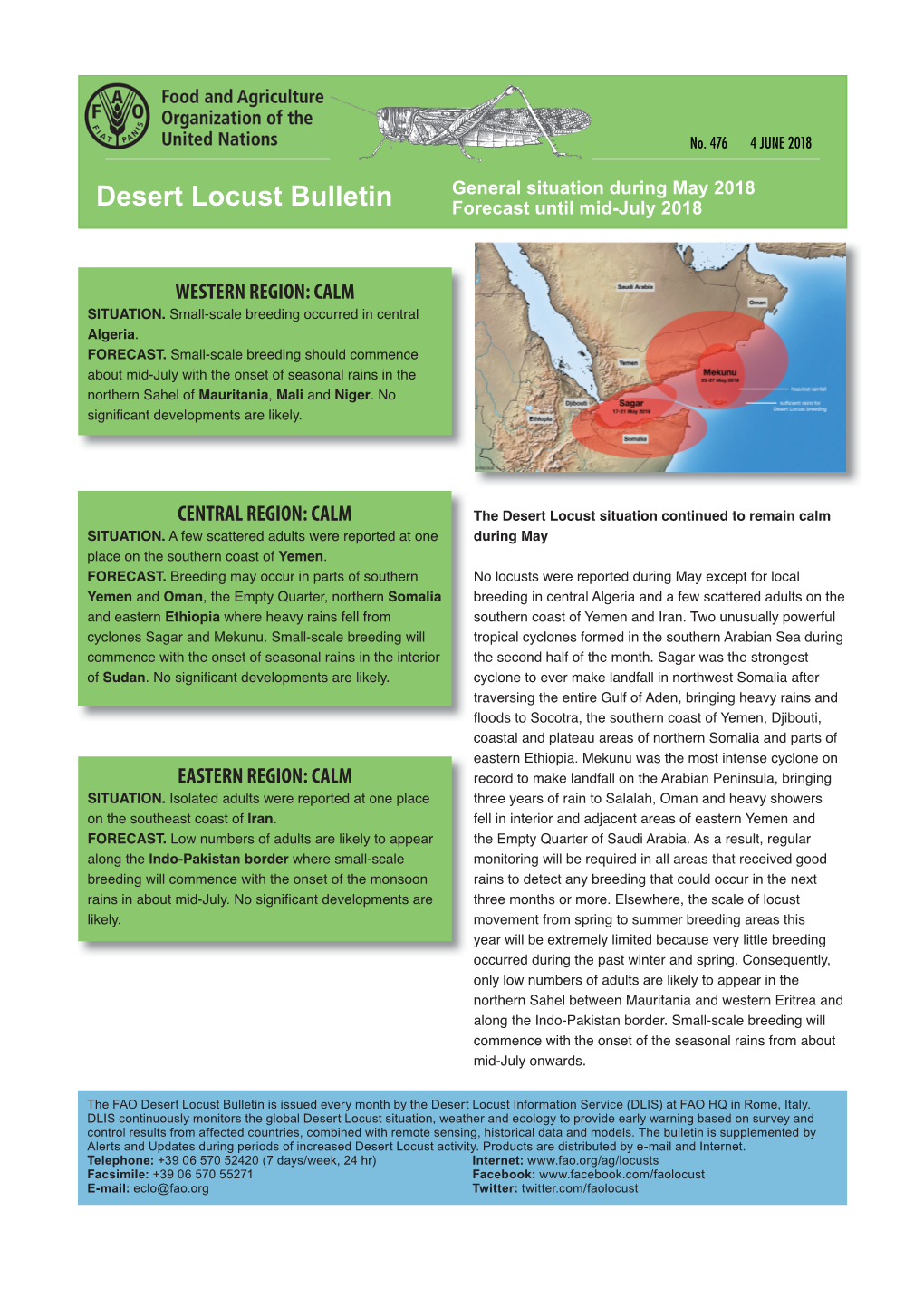 Desert Locust Bulletin Forecast Until Mid-July 2018