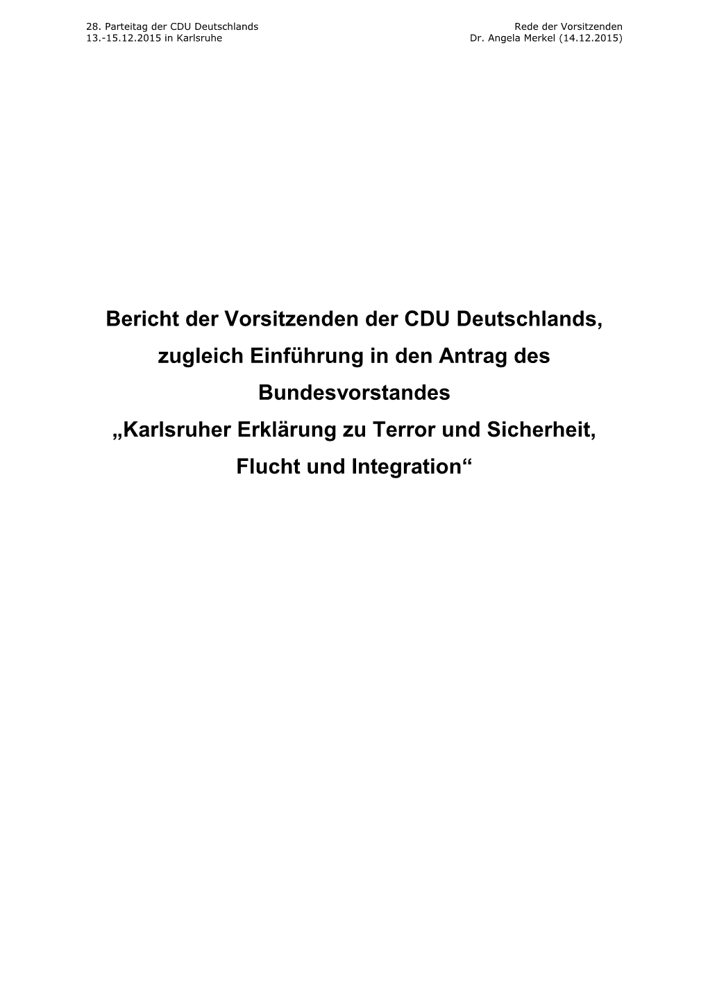 Bericht Der Vorsitzenden Der CDU