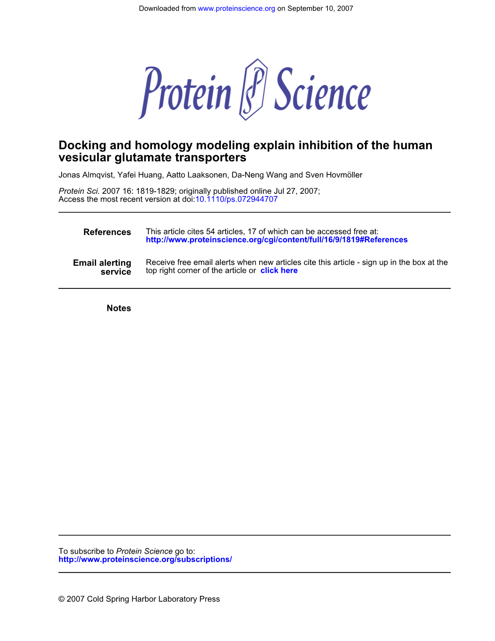 Docking and Homology Modeling Explain Inhibition of the Human Vesicular Glutamate Transporters