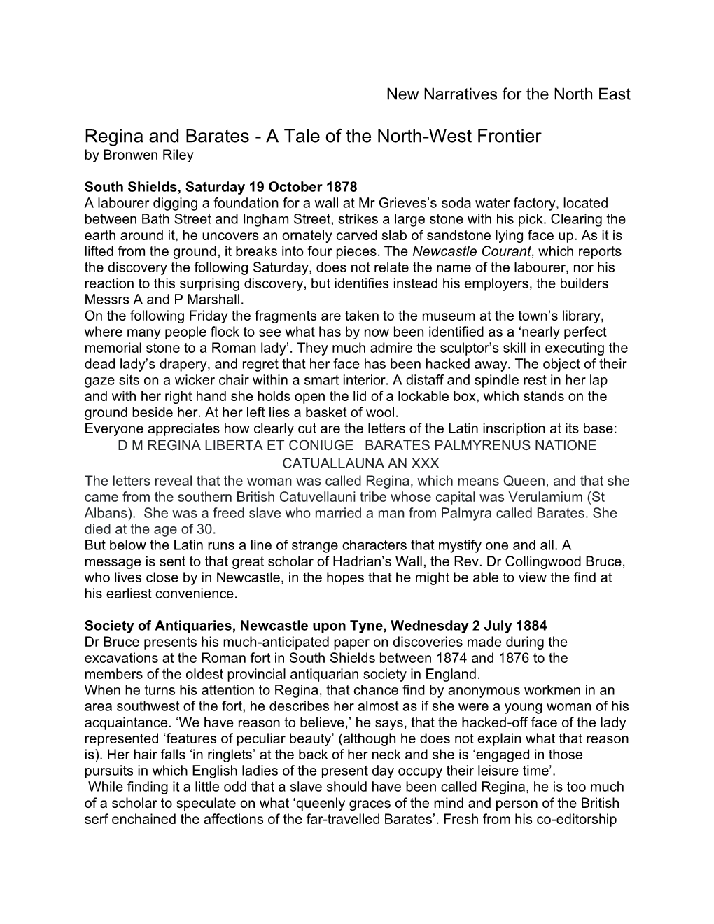 Regina and Barates - a Tale of the North-West Frontier by Bronwen Riley