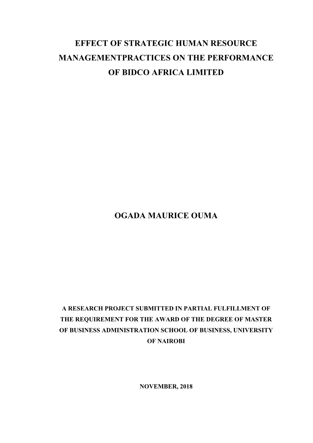 Effect of Strategic Human Resource Managementpractices on the Performance of Bidco Africa Limited