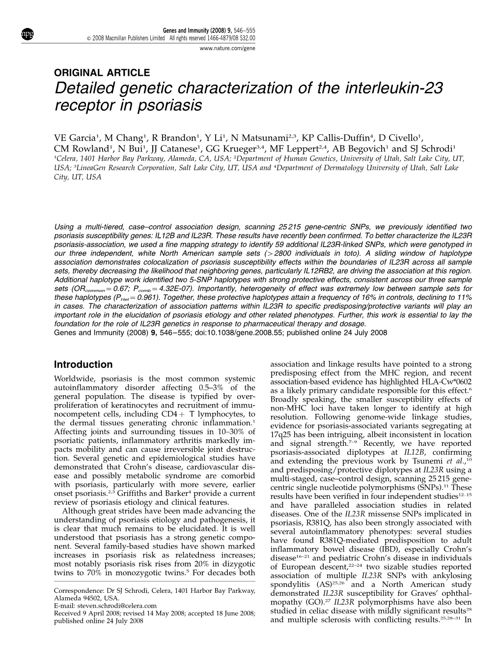 Detailed Genetic Characterization of the Interleukin-23 Receptor in Psoriasis