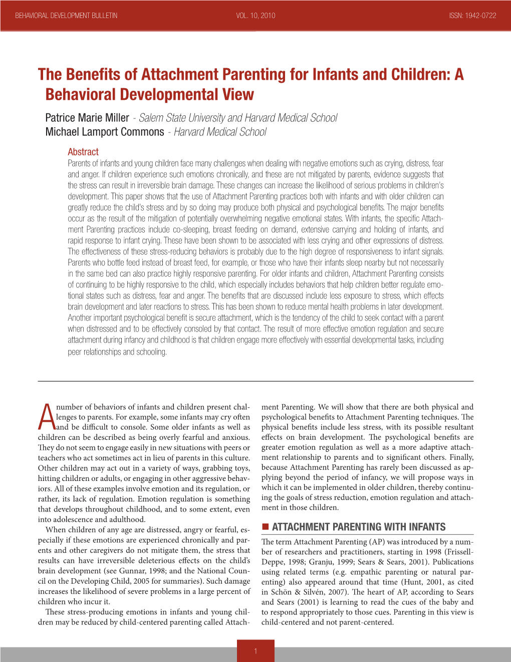 The Benefits of Attachment Parenting for Infants and Children: a Behavioral Developmental View