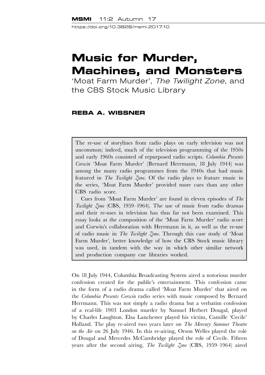 Music for Murder, Machines, and Monsters ‘Moat Farm Murder’, the Twilight Zone, and the CBS Stock Music Library