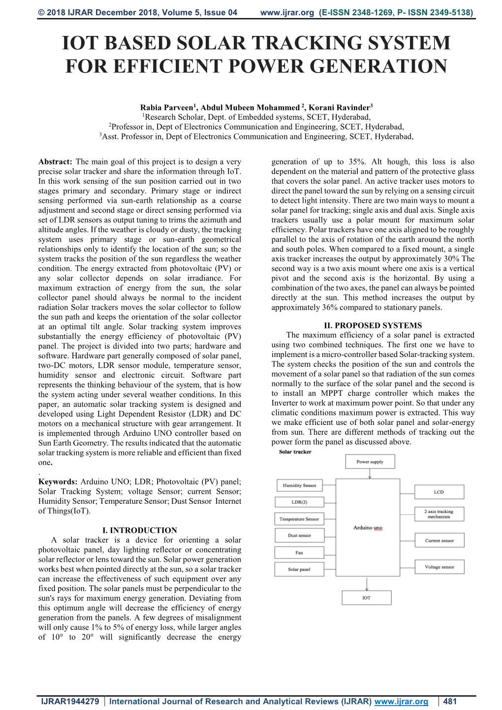 Iot Based Solar Tracking System for Efficient Power Generation