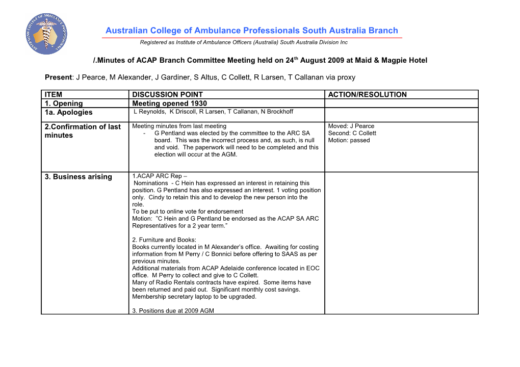 ACAP Committee Meeting Held on 5Th May 2004