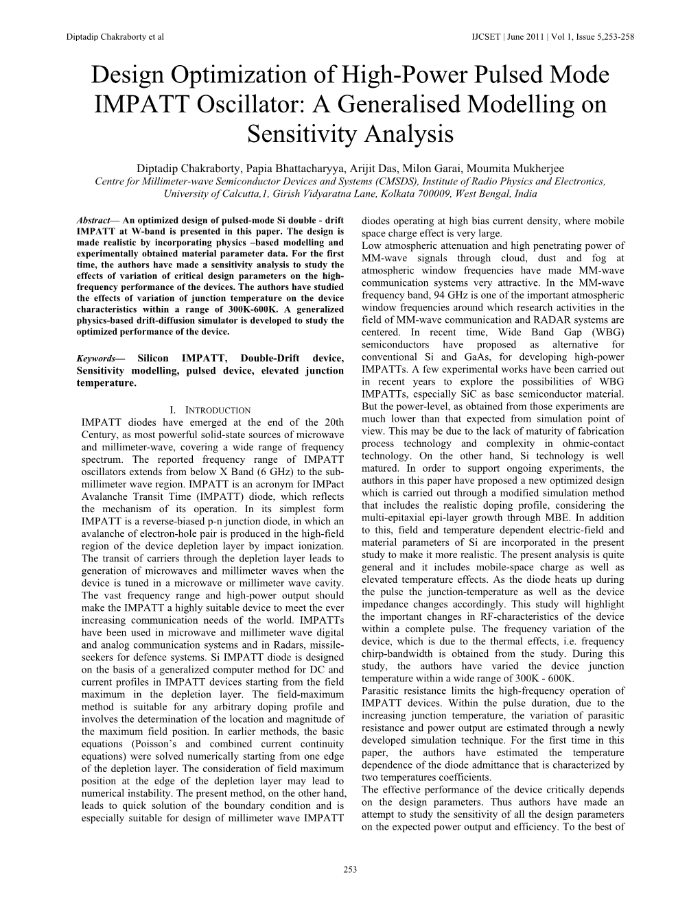 Design Optimization of High-Power Pulsed Mode IMPATT Oscillator: a Generalised Modelling on Sensitivity Analysis