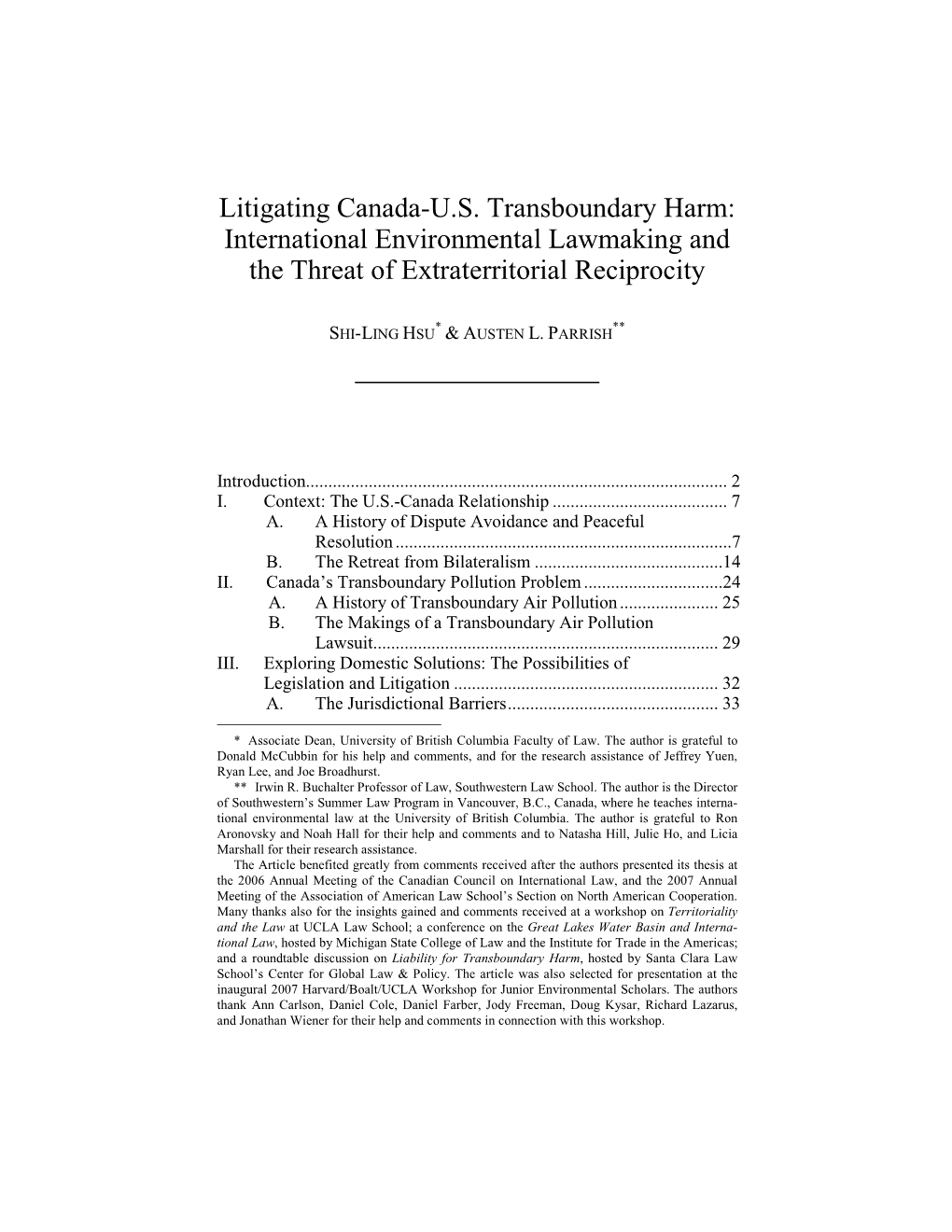 Litigating Canada-US Transboundary Harm