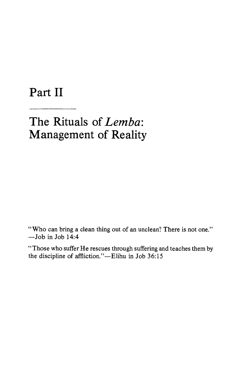 The Rituals of Lemba: Management of Reality