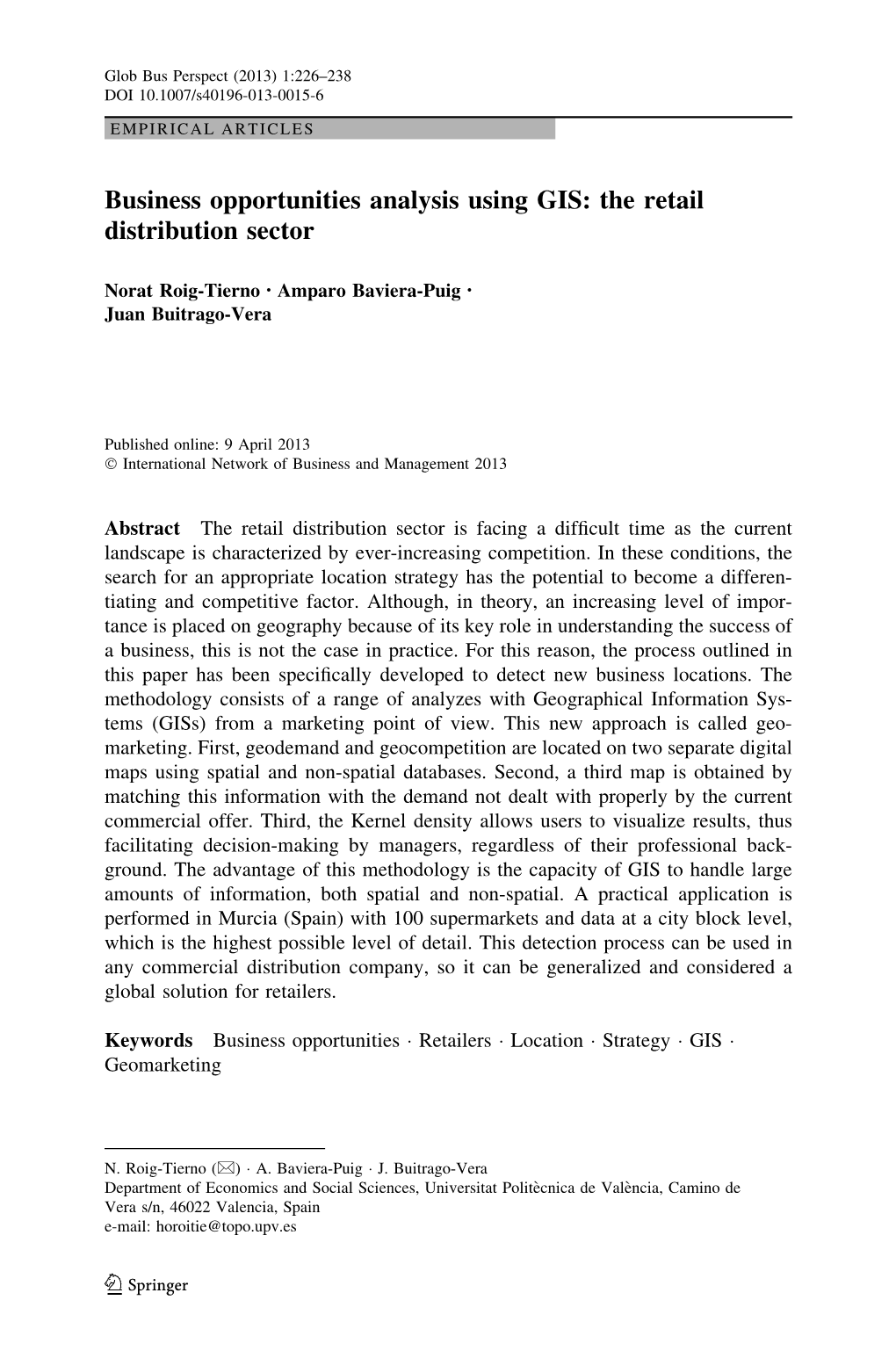 Business Opportunities Analysis Using GIS: the Retail Distribution Sector