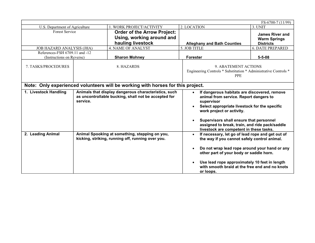 Order of the Arrow Project: Using, Working Around and Hauling Livestock