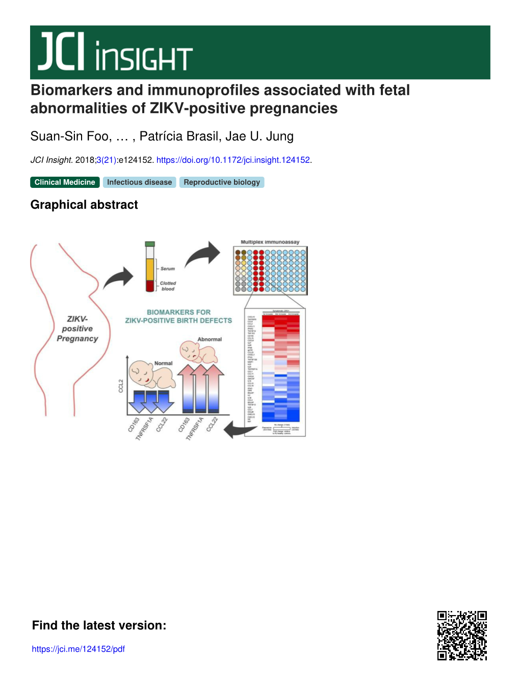 Biomarkers and Immunoprofiles Associated with Fetal Abnormalities of ZIKV-Positive Pregnancies