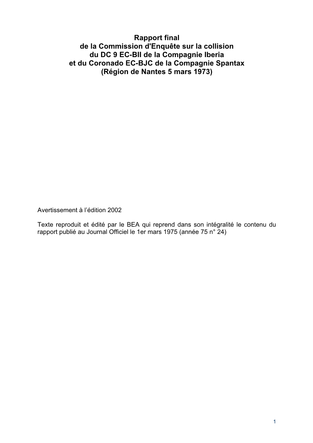 Rapport Final De La Commission D'enquête Sur La Collision Du DC 9