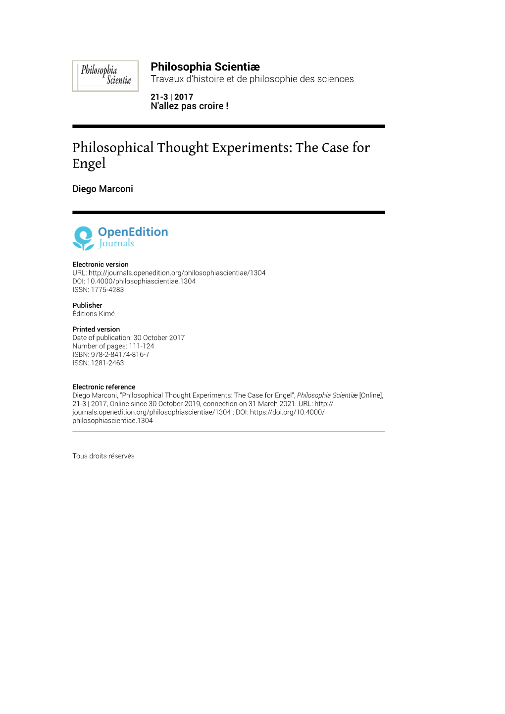 Philosophical Thought Experiments: the Case for Engel