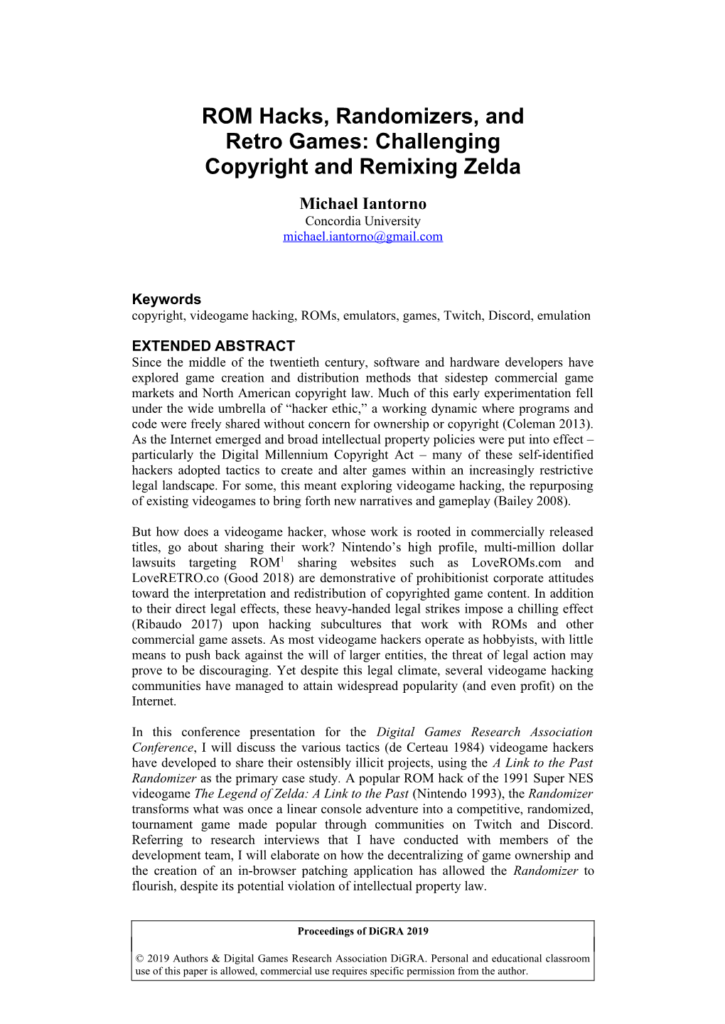 ROM Hacks, Randomizers, and Retro Games: Challenging Copyright and Remixing Zelda