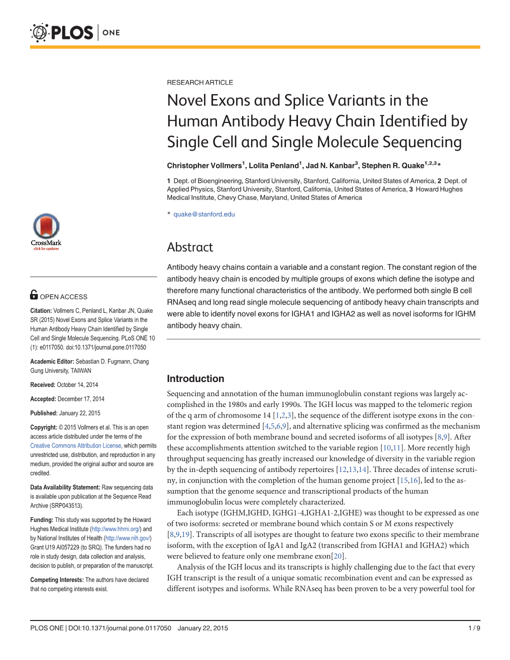 Novel Exons and Splice Variants in the Human Antibody Heavy Chain Identified by Single Cell and Single Molecule Sequencing