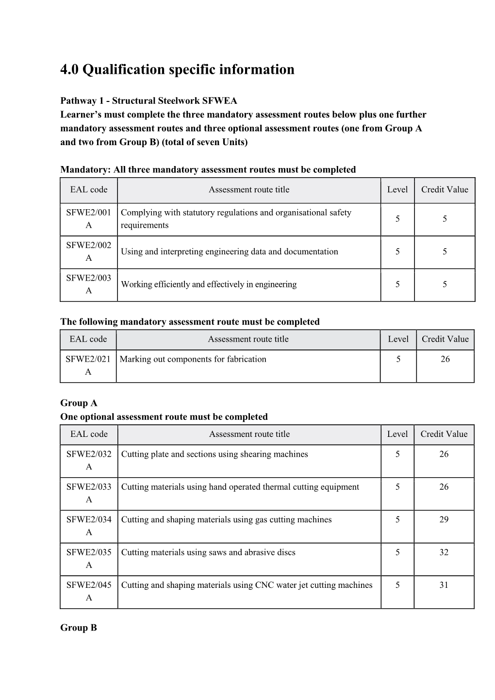 4.0 Qualification Specific Information