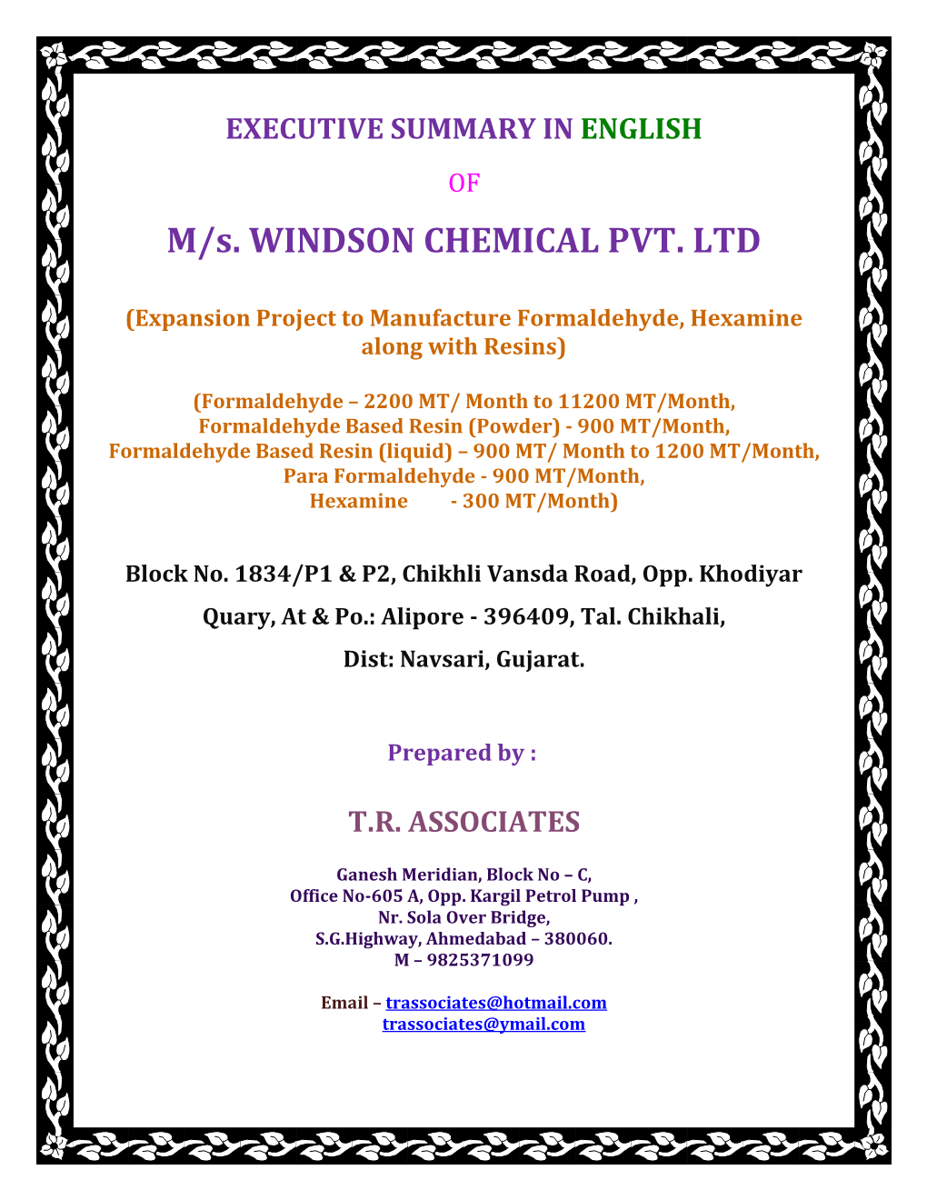 M/S. WINDSON CHEMICAL PVT. LTD