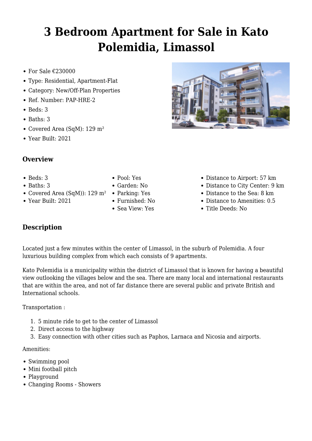 3 Bedroom Apartment for Sale in Kato Polemidia, Limassol