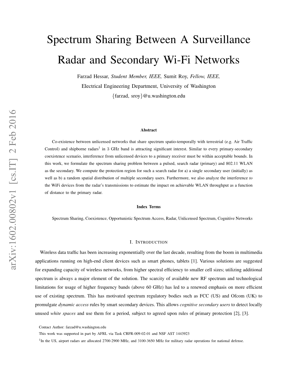 Spectrum Sharing Between a Surveillance Radar and Secondary Wi-Fi Networks