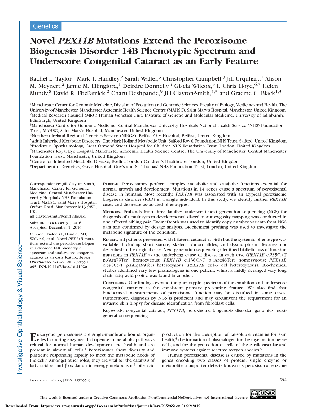 Novel PEX11B Mutations Extend the Peroxisome Biogenesis Disorder 14B Phenotypic Spectrum and Underscore Congenital Cataract As an Early Feature