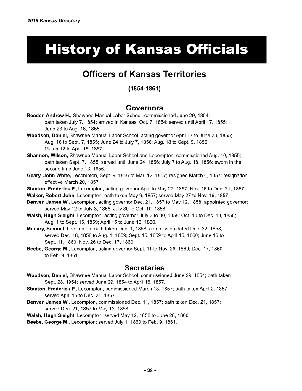 History of Kansas Officials