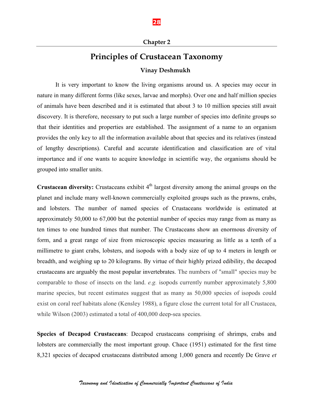 Principles of Crustacean Taxonomy