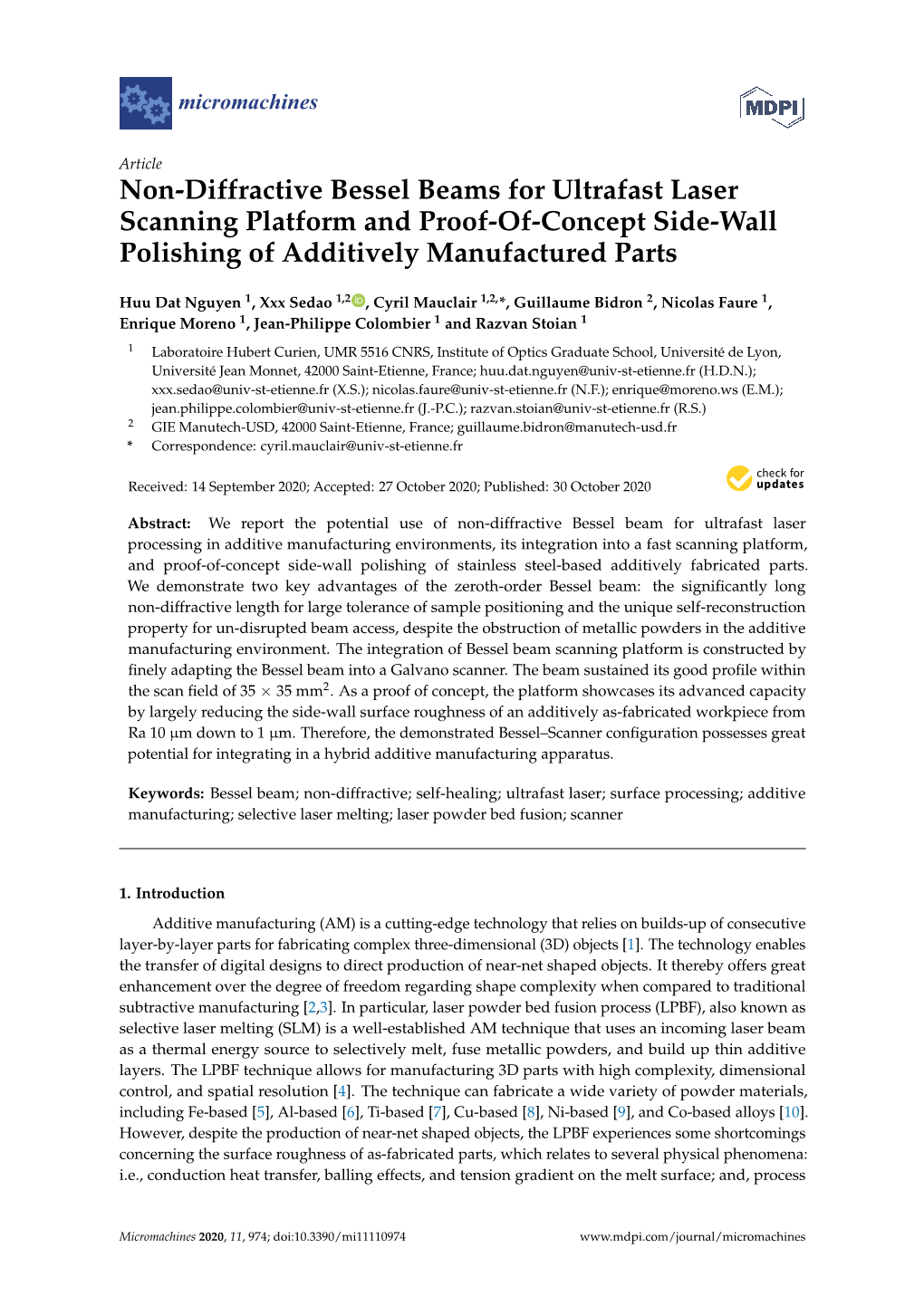 Non-Diffractive Bessel Beams for Ultrafast Laser Scanning Platform and Proof-Of-Concept Side-Wall Polishing of Additively Manufactured Parts