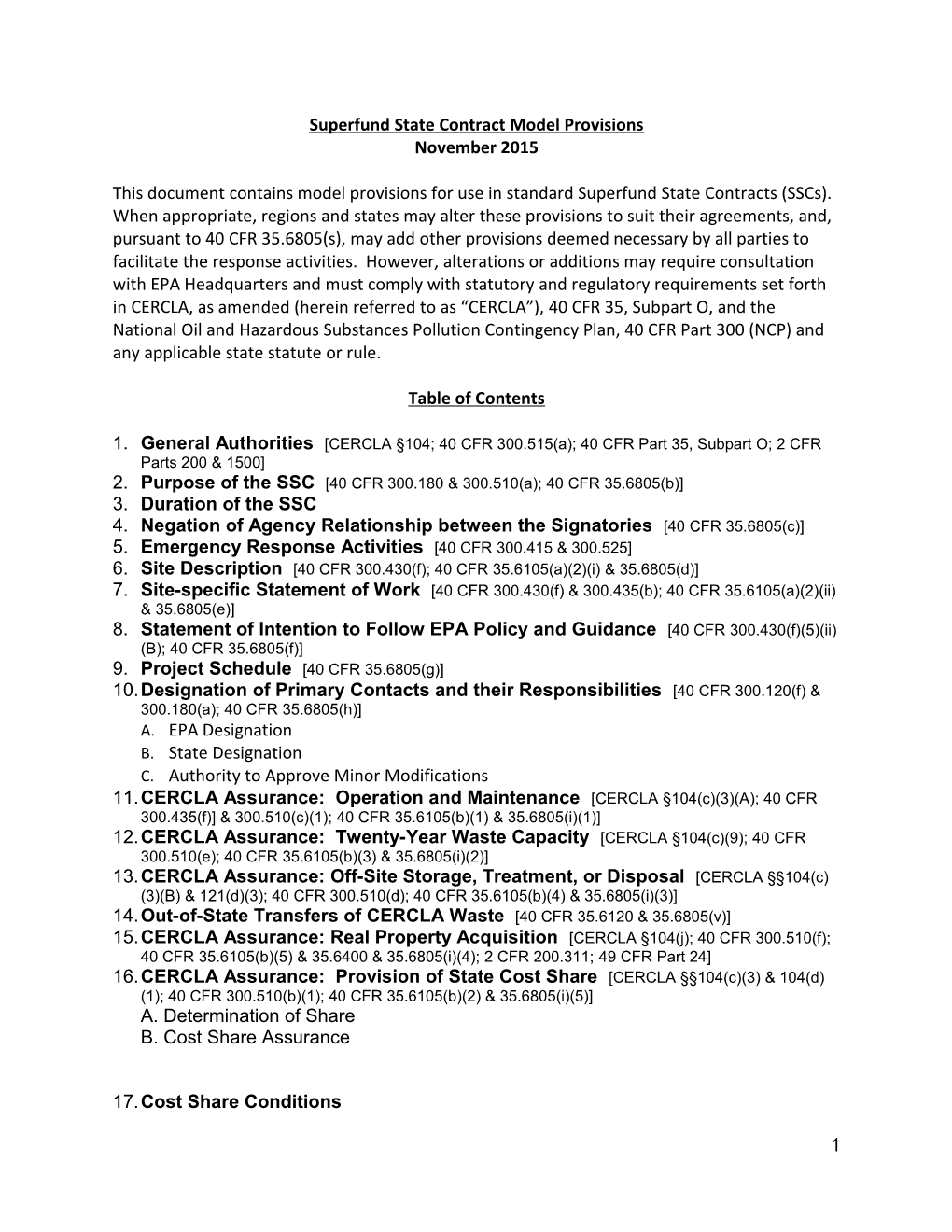 Superfund State Contract Model Provisions