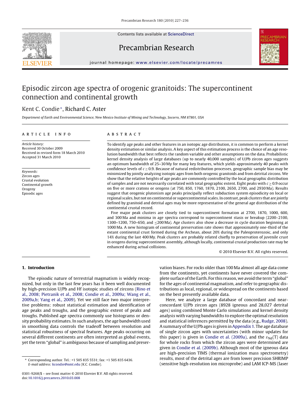 Precambrian Research Episodic Zircon Age