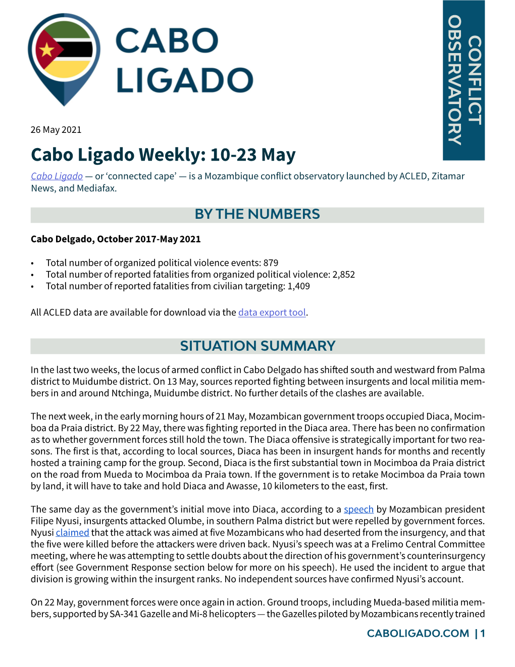 Cabo Ligado Weekly: 10-23 May 10-23 Weekly: Ligado Cabo 26 May 2021 26 May on 22 May, Government Forces Were Once Again in Action