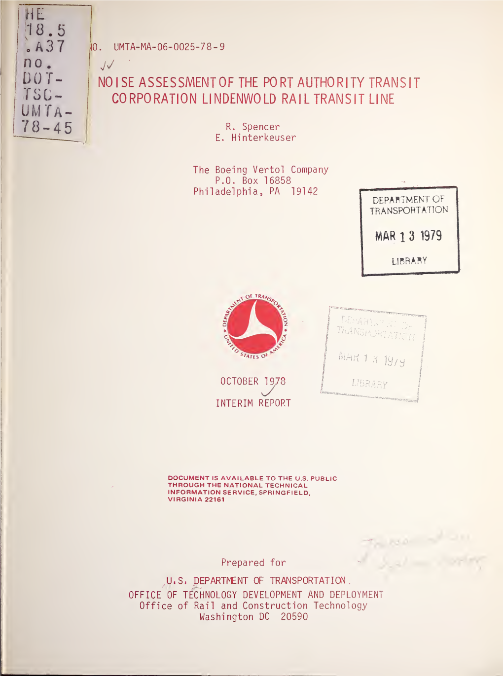 Noise Assessment of the Port Authority Transit Corporation Lindenwold Rail Transit Line