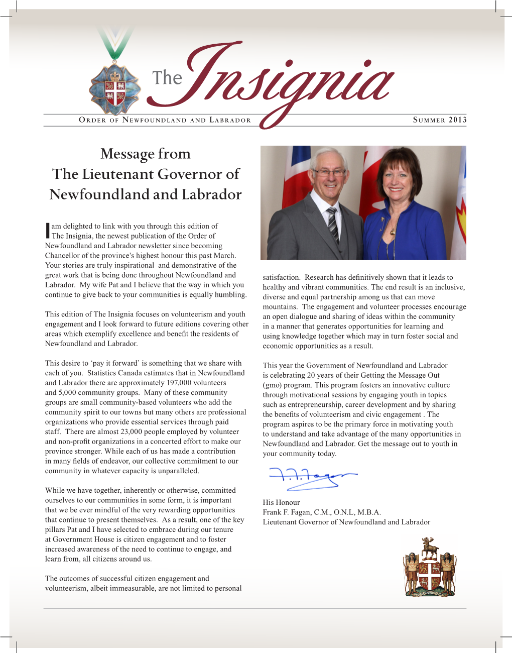 Message from the Lieutenant Governor of Newfoundland and Labrador