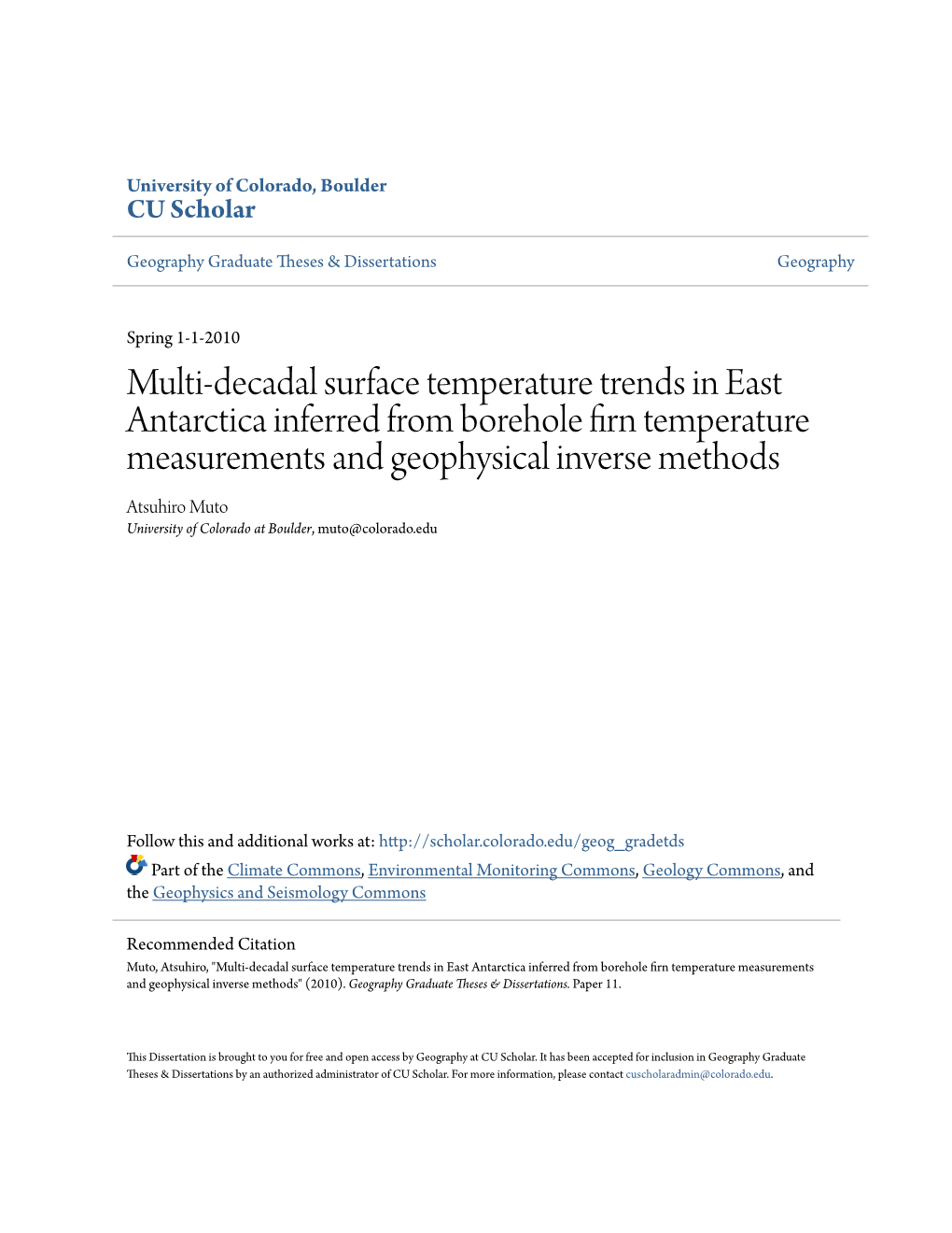 Multi-Decadal Surface Temperature Trends in East Antarctica Inferred