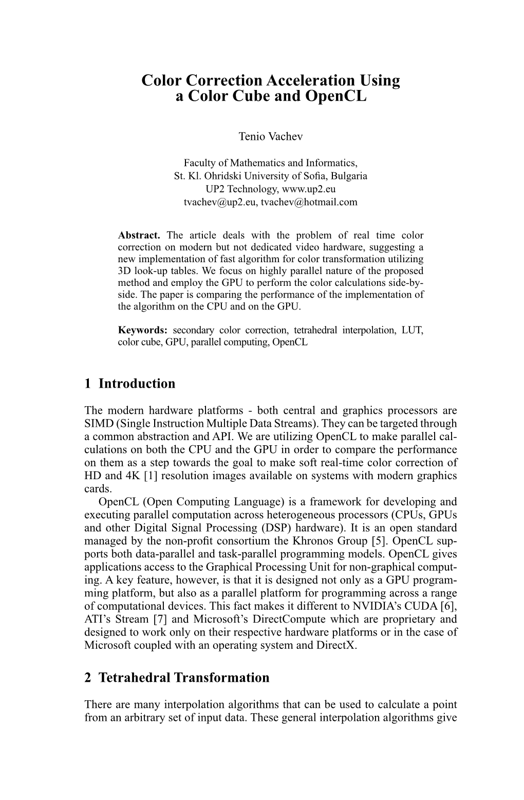 Color Correction Acceleration Using a Color Cube and Opencl