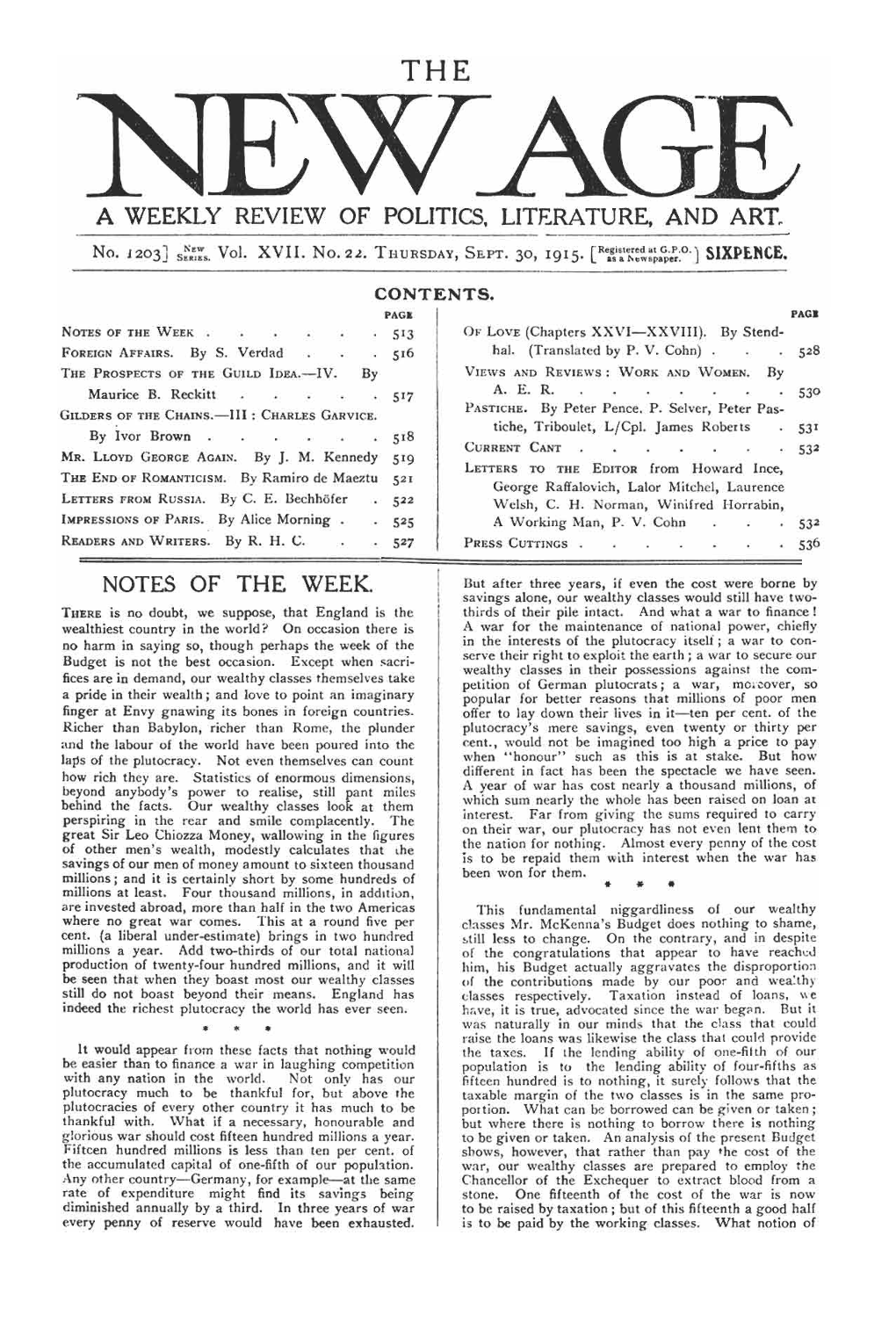 New Age, Vol.17, No.22, Sept. 30, 1915