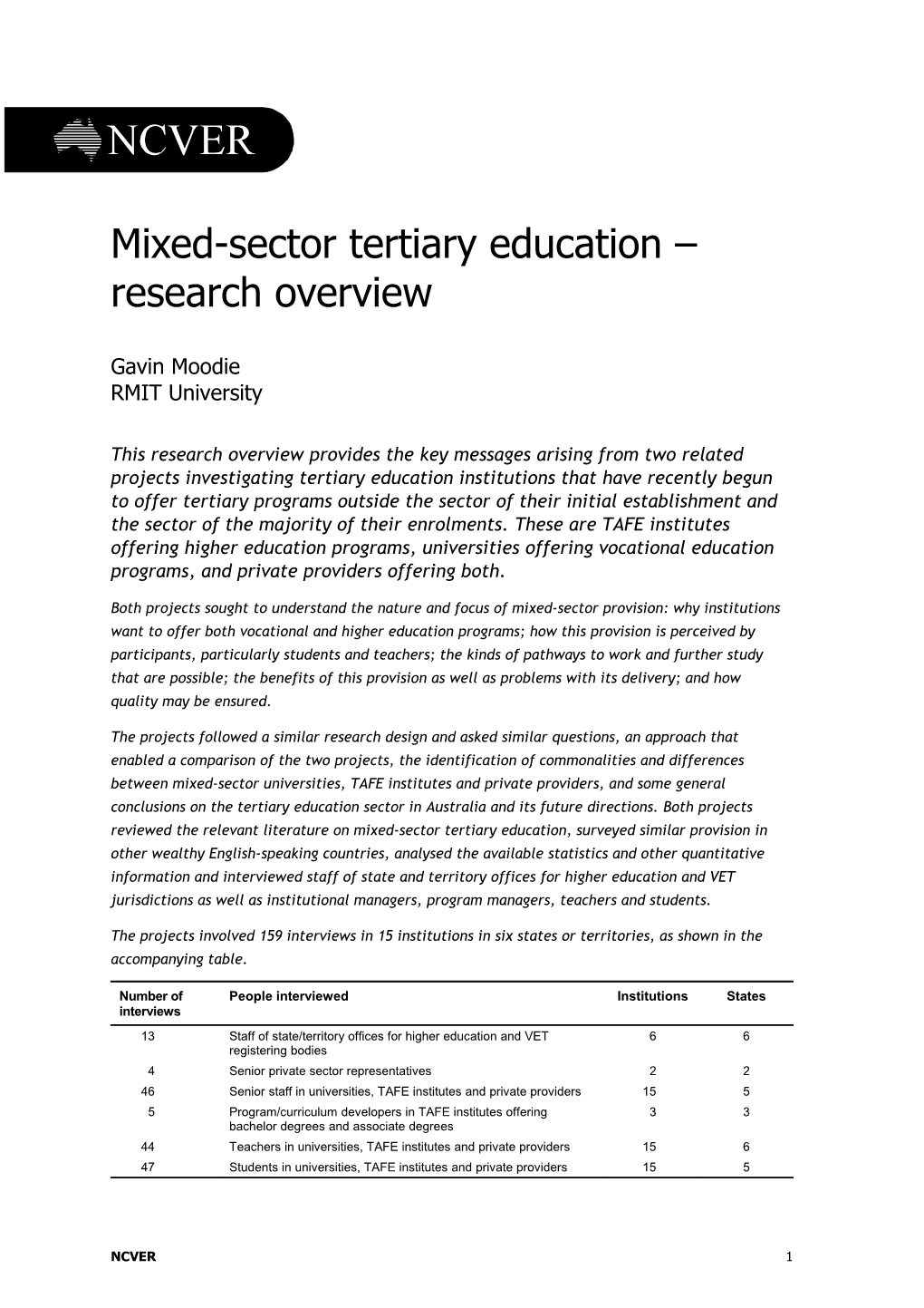 Mixed-Sector Tertiary Education Research Overview