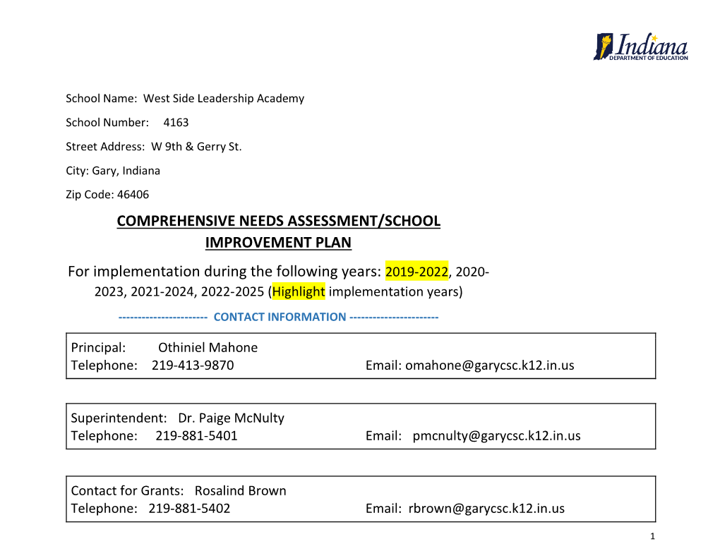 Comprehensive Needs Assessment/School