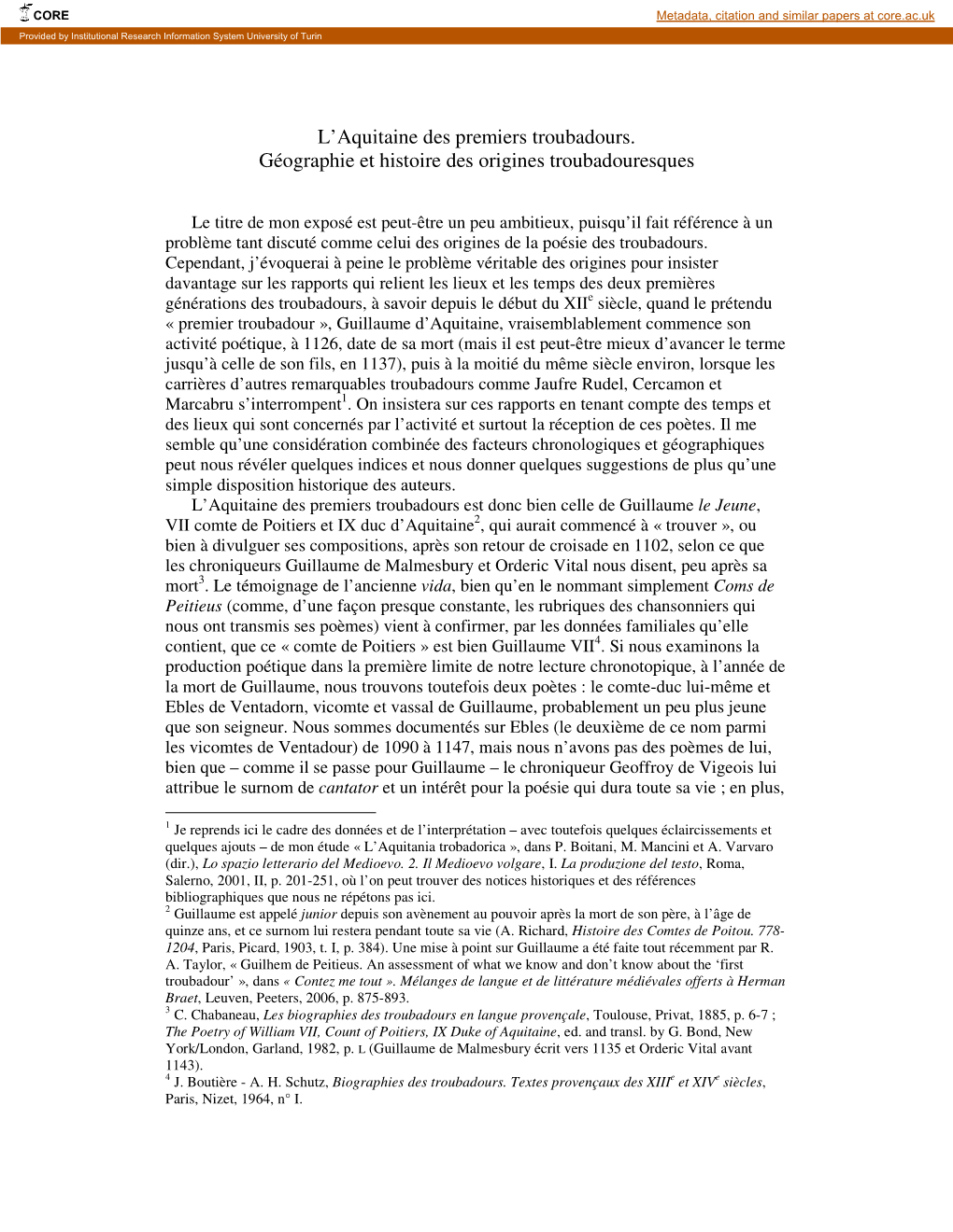 L'aquitaine Des Premiers Troubadours. Géographie Et Histoire