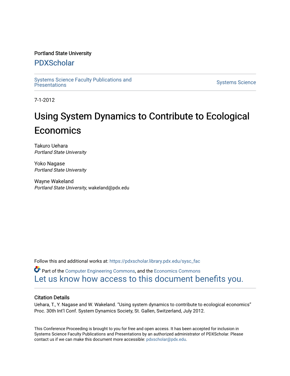 Using System Dynamics to Contribute to Ecological Economics