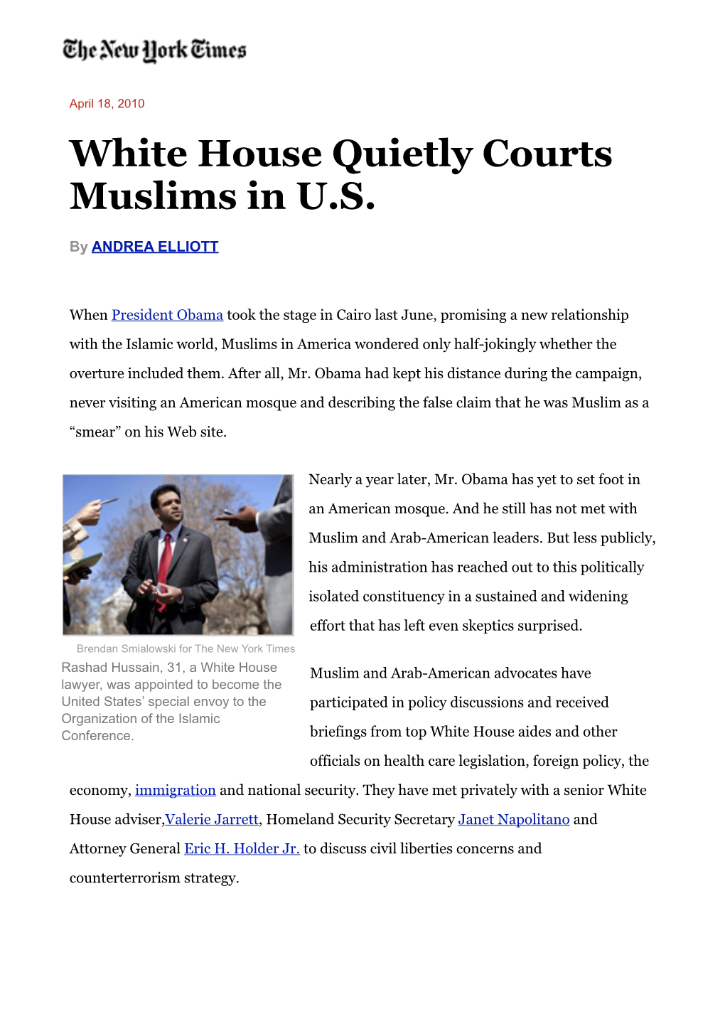 White House Quietly Courts Muslims in U.S